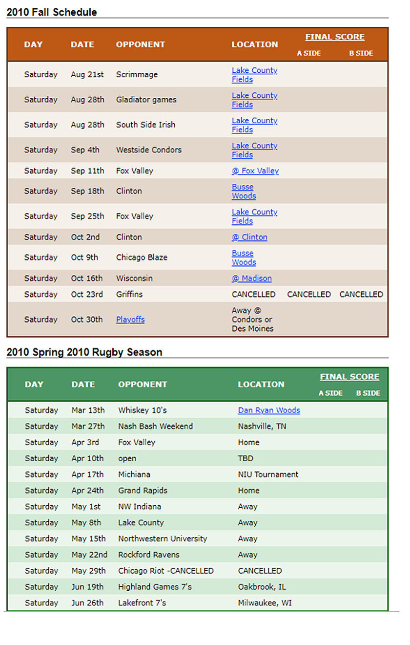 2010 Woodsmen Schedule